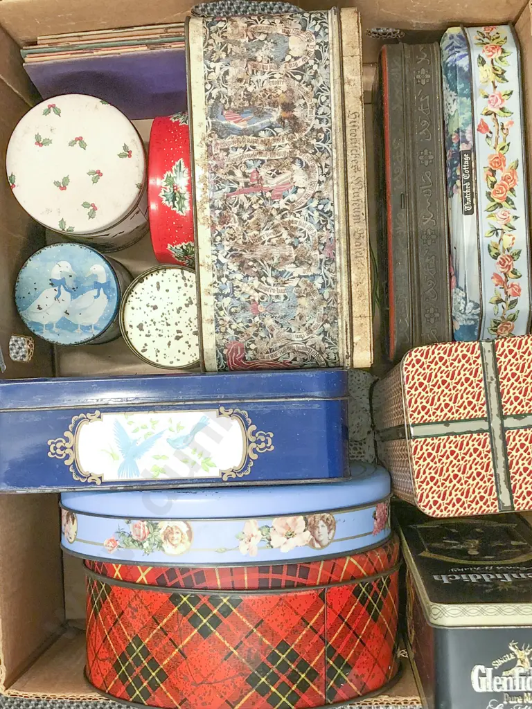 Box of Assorted Vintage Tins Image 1++