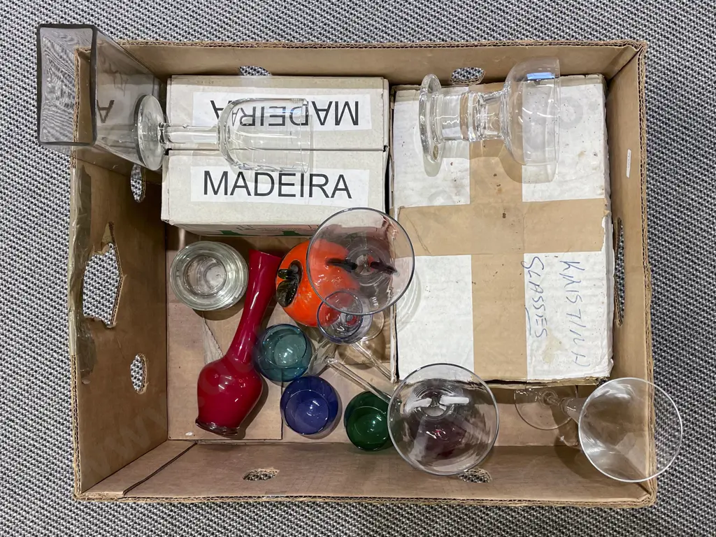 Two Boxes of Assorted Incl. Picnic Set and Decorative Glassware Etc. Image 1++