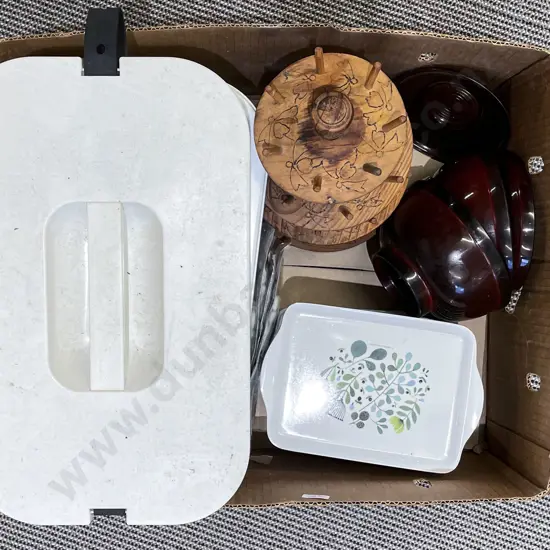 Two Boxes of Assorted Incl. Picnic Set and Decorative Glassware Etc.