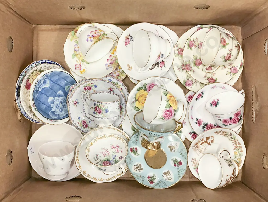 Box of Assorted Fancy China Trios Etc. Incl. Shelley and Royal Albert Image 1++