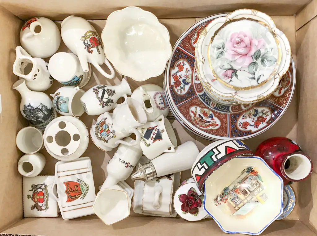 Box of Assorted China Incl. Crestware Image 1++