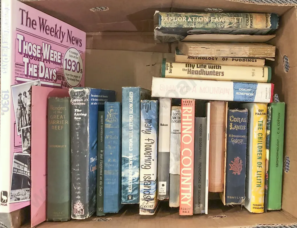 Large Box of Assorted Books Incl. Geography and Vintage Recipes Image 1++