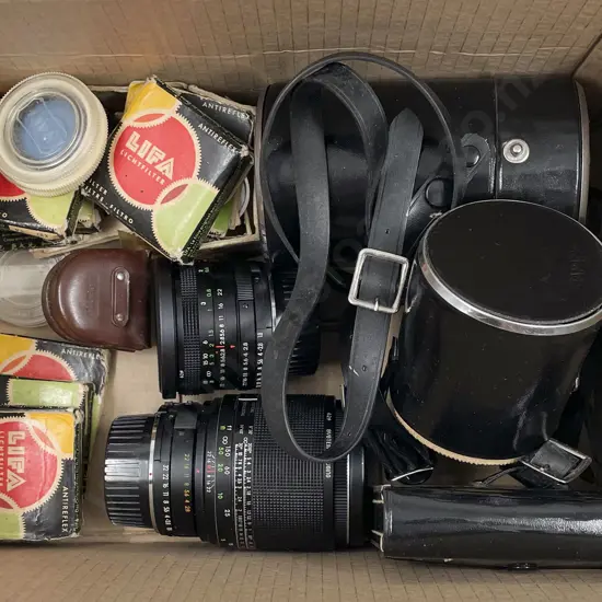 Box of Assorted Camera Accessories Incl. Lenses