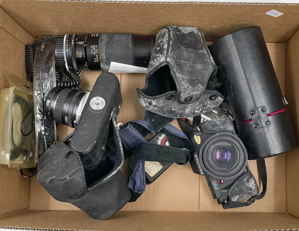 Box of Assorted Cameras and Accessories Incl. Pentax Image 1++