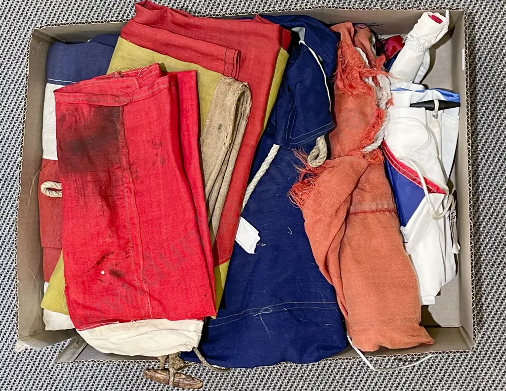 Box of Vintage Nautical Signaling Flags Image 1++