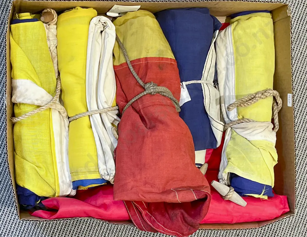 Box of Vintage Nautical Signaling Flags Image 1++