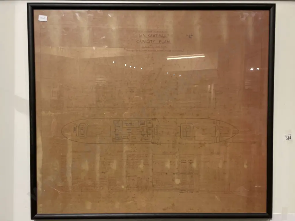Framed Vintage M.V Kawerau Capacity Plan Image 1++