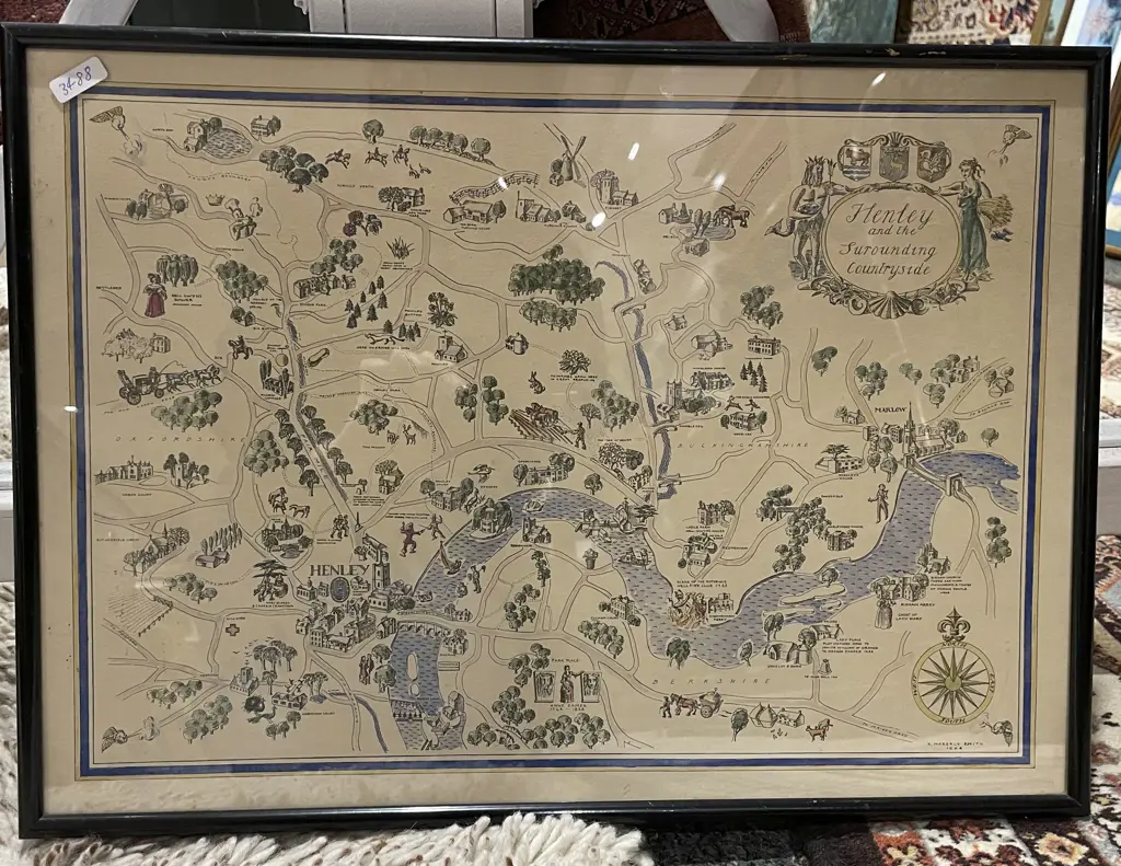 Three Framed Vintage Map Prints Together With Framed Stamp Display Image 1++