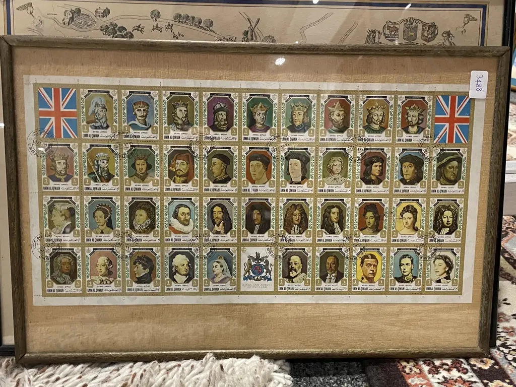 Three Framed Vintage Map Prints Together With Framed Stamp Display Image 1++