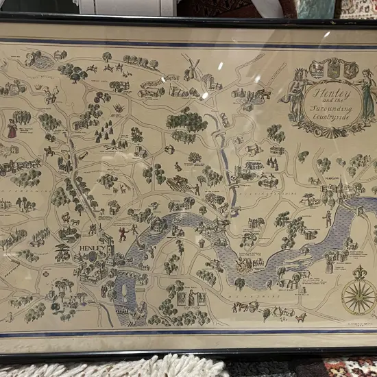 Three Framed Vintage Map Prints Together With Framed Stamp Display