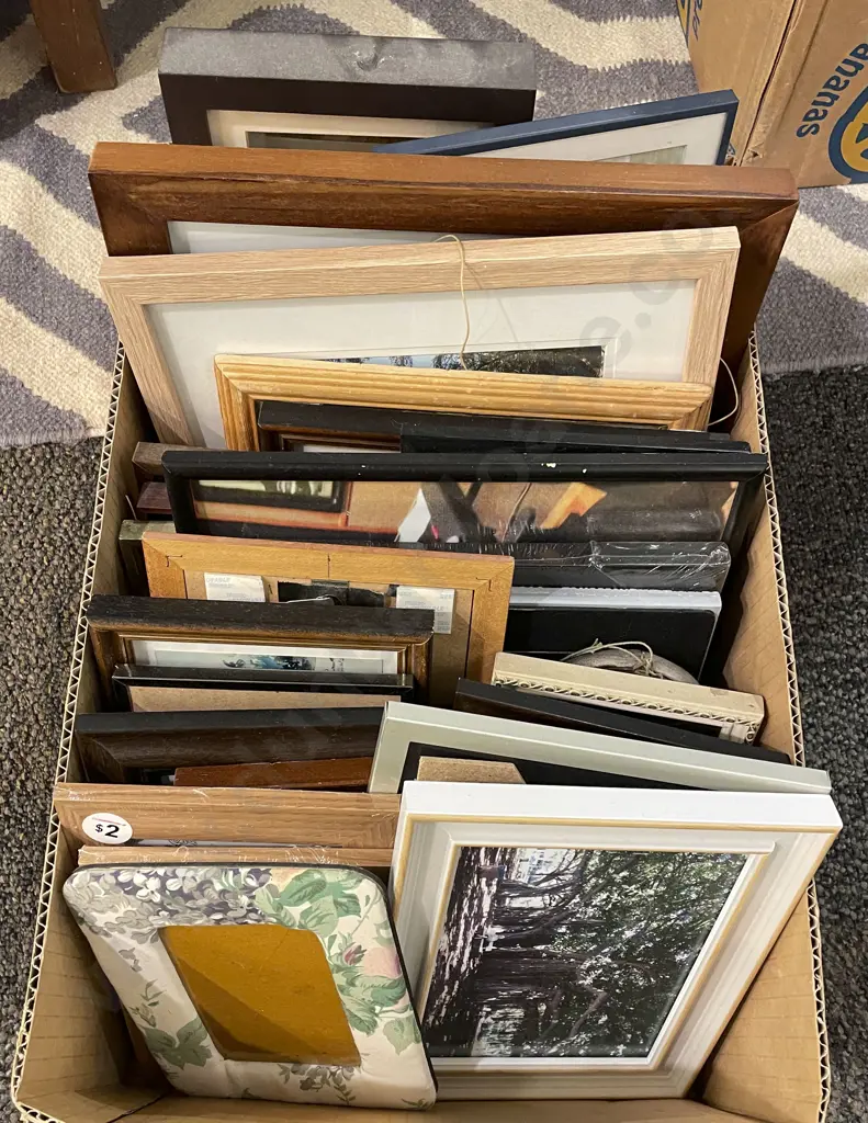 Box of Assorted Prints and Originals with Various Empty Photo Frames Image 1++