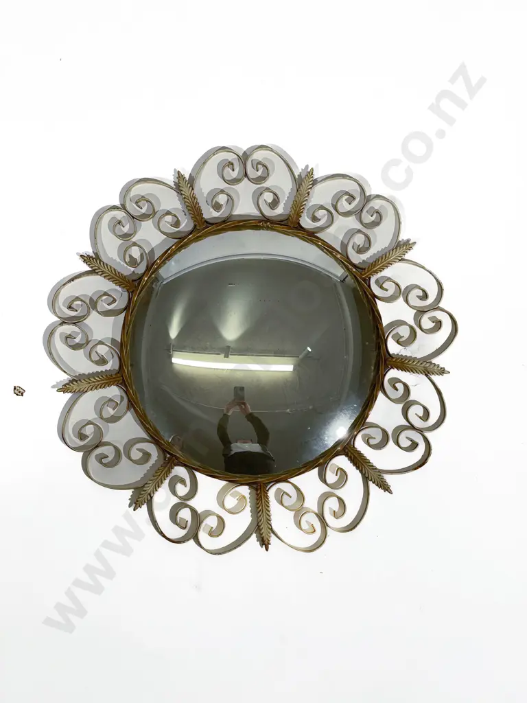 Vintage Wrought Metal Framed Convex Mirror Image 1++