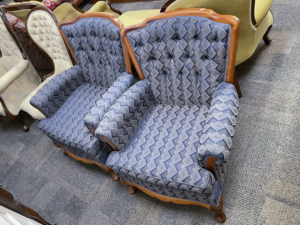 Pair of Upholstered Button Back Arm Chairs Image 1++