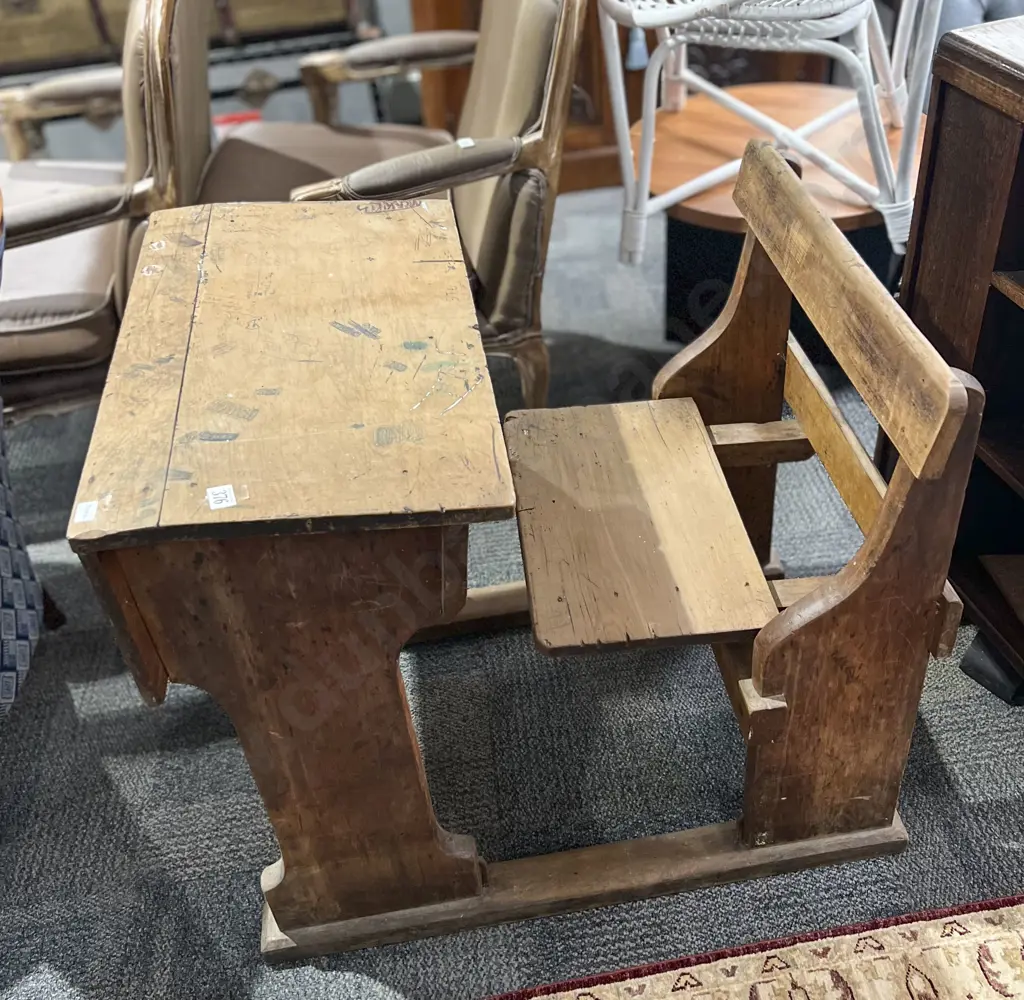 Vintage Children's School Desk and Chair Image 1++