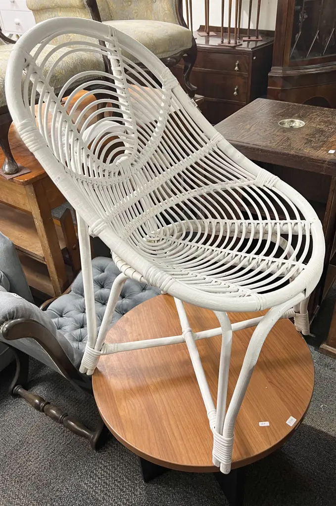 White Painted Cane Chair together with Modern Circular Occ. Table Image 1++