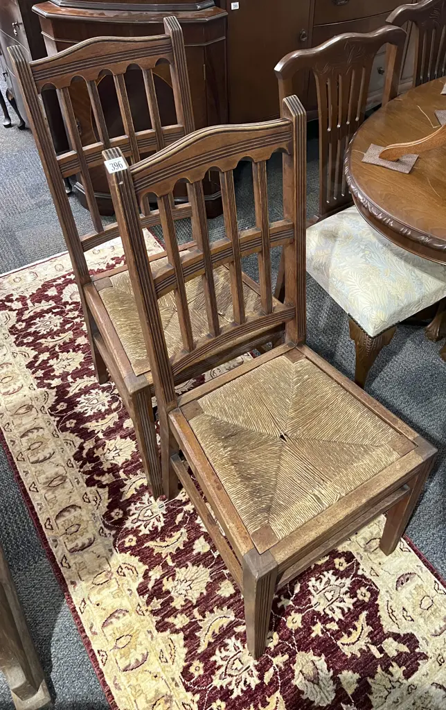 Pair of Rush Seated Dining Chairs Image 1++