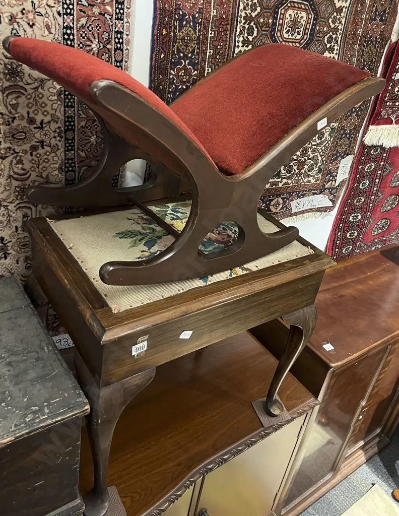 Tapestry Topped Lidded Stool Together With Footstool Image 1++