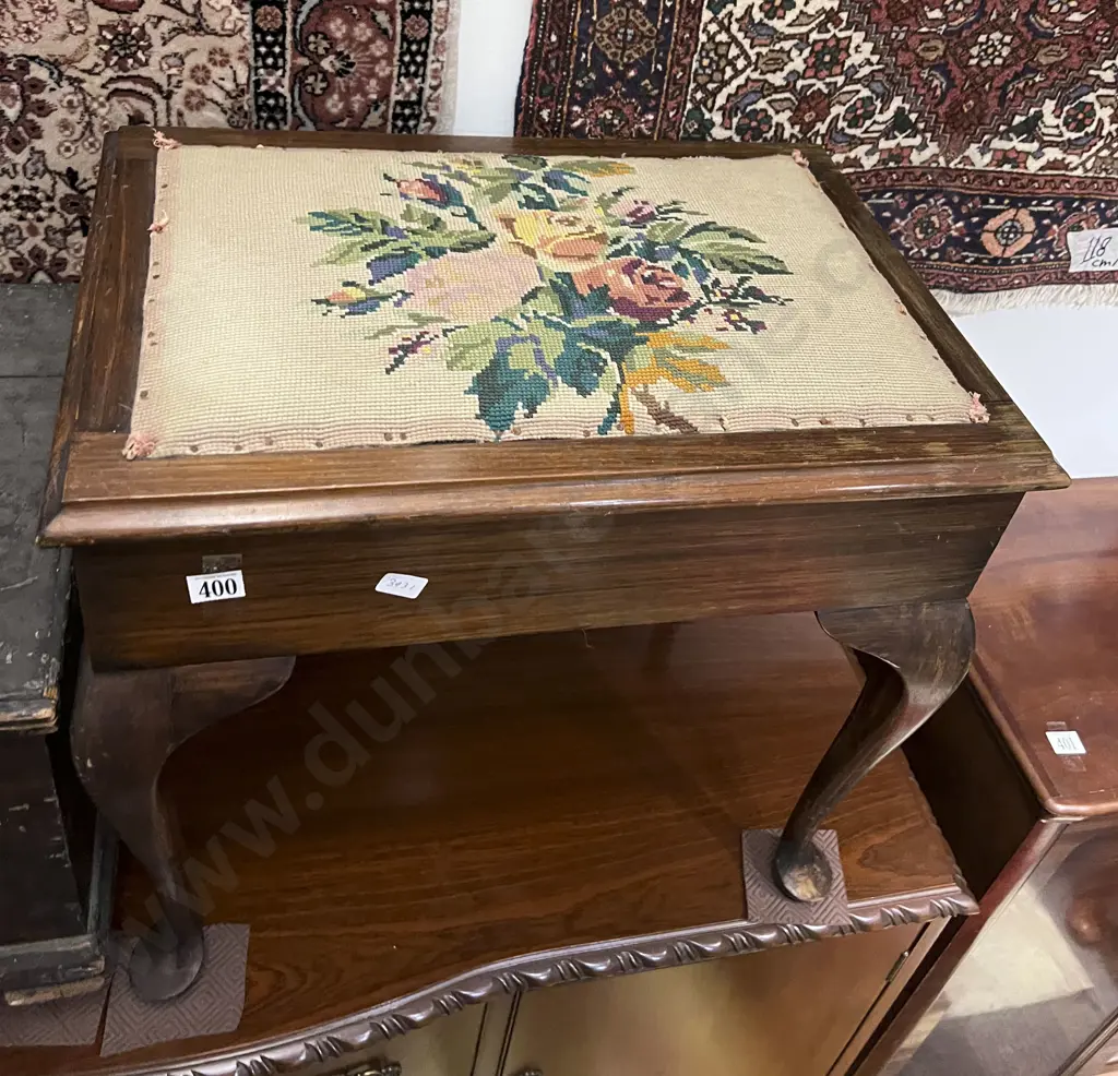 Tapestry Topped Lidded Stool Together With Footstool Image 1++