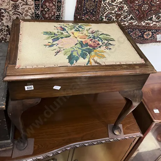 Tapestry Topped Lidded Stool Together With Footstool