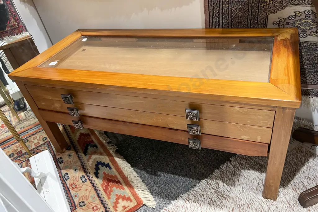 Glass Top Three Drawer Coffee Table Image 1++