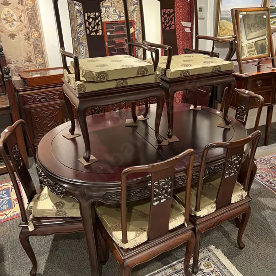 Chinese Extension Dining Table Together With Six Dining Chairs and Two Carvers