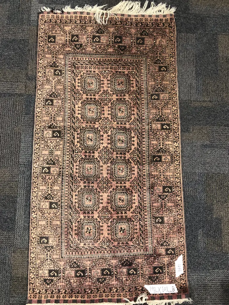 Faded Persian Rug with Geometric Design Image 1++