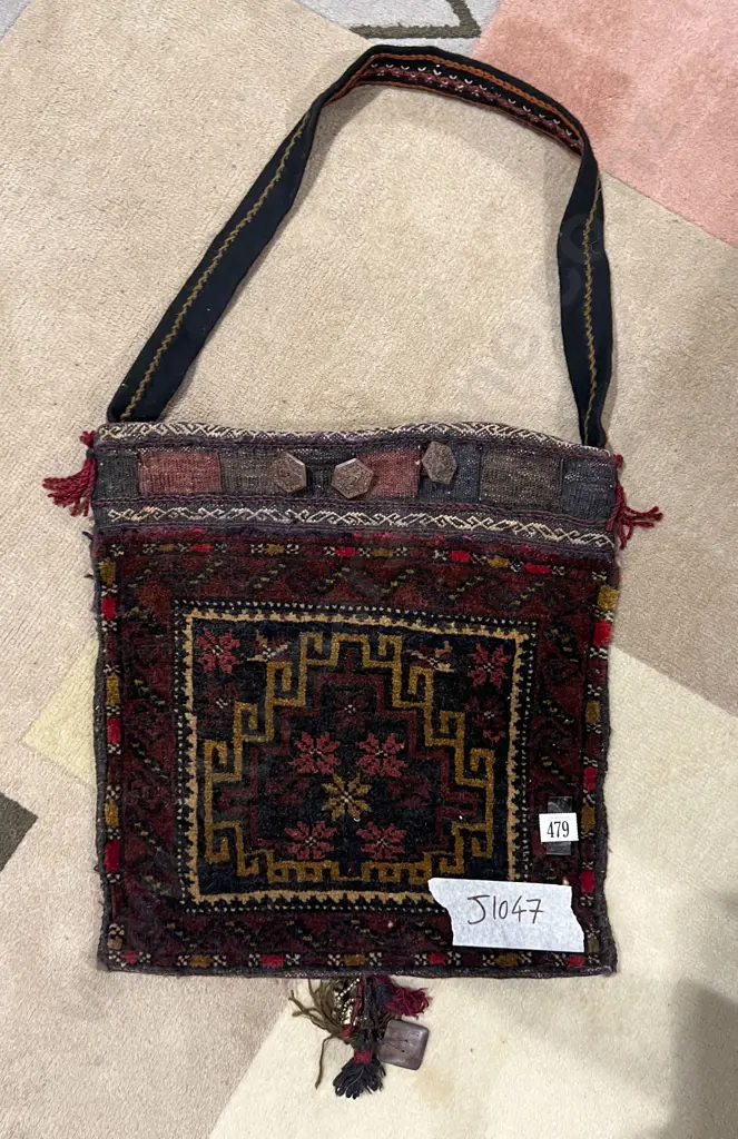 Persian Rug Shoulder Bag with Three Wooden Carved Buttons Image 1++