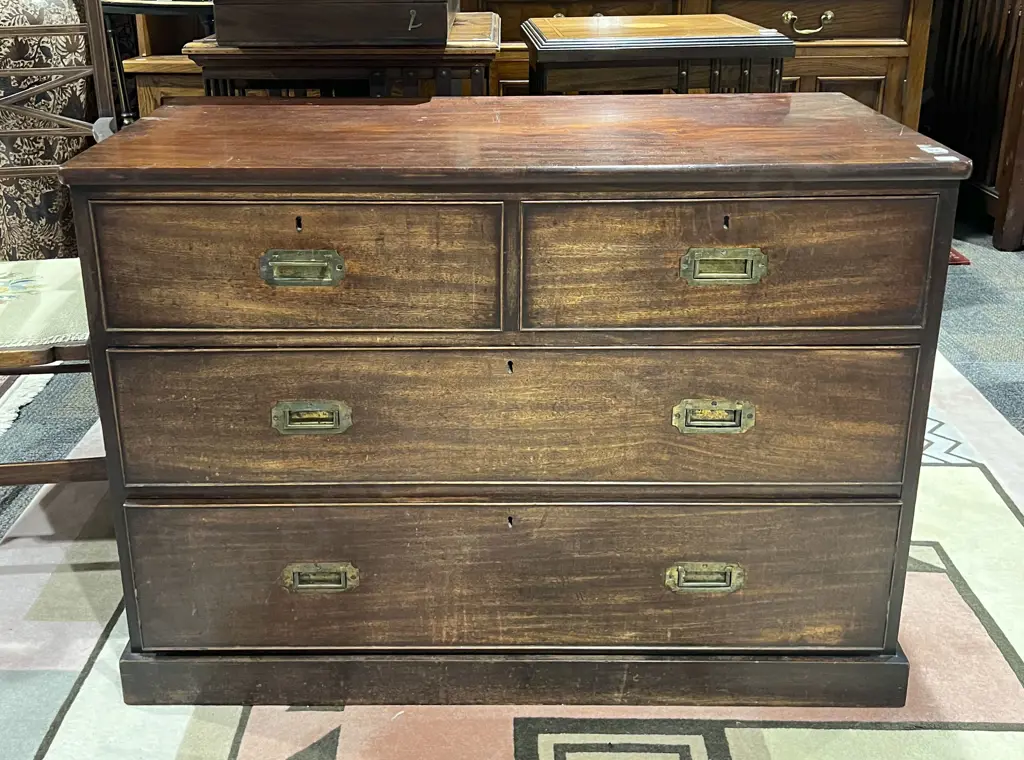 Four Drawer Campaign Style Chest of Drawers Image 1++