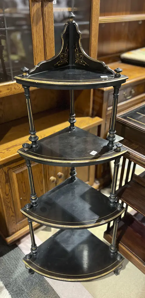 Ebonized and Gilt Painted Corner What-Not Image 1++