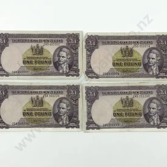 NZ James Cook Fleming One Pound Note x4