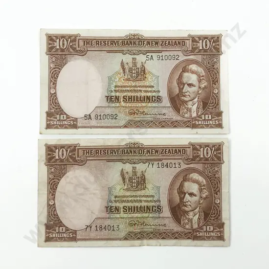 NZ 10 Shilling Fleming Bank Note x2
