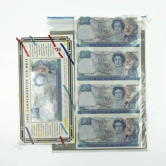 NZ 1990 Commemorative Four $10 Notes Un-Cut