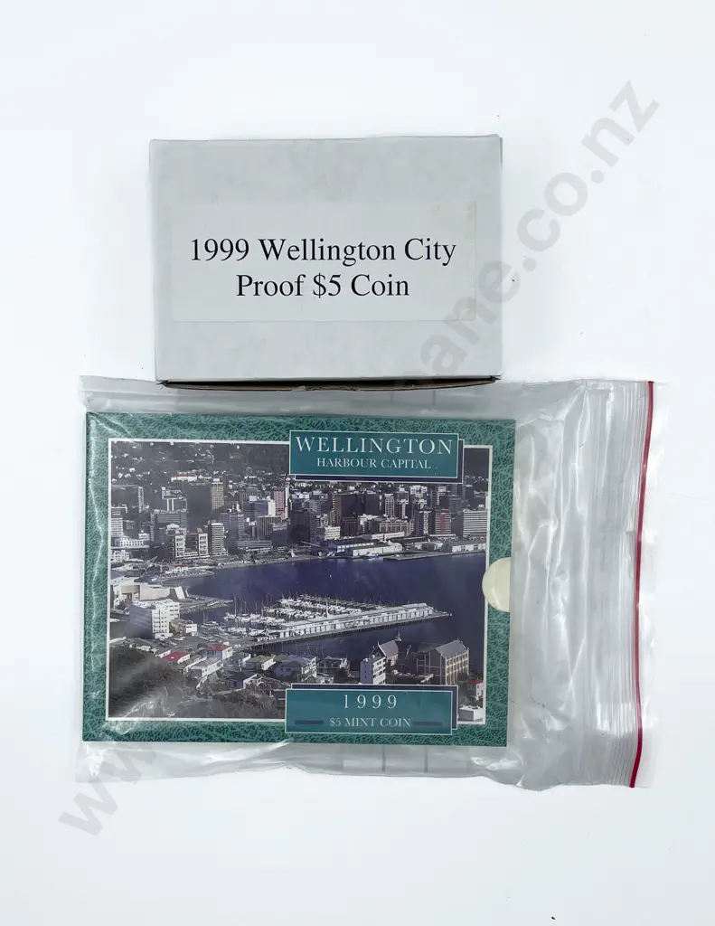 NZ 1999 Wellington City Silver Proof Five Dollar and Unc Image 1++