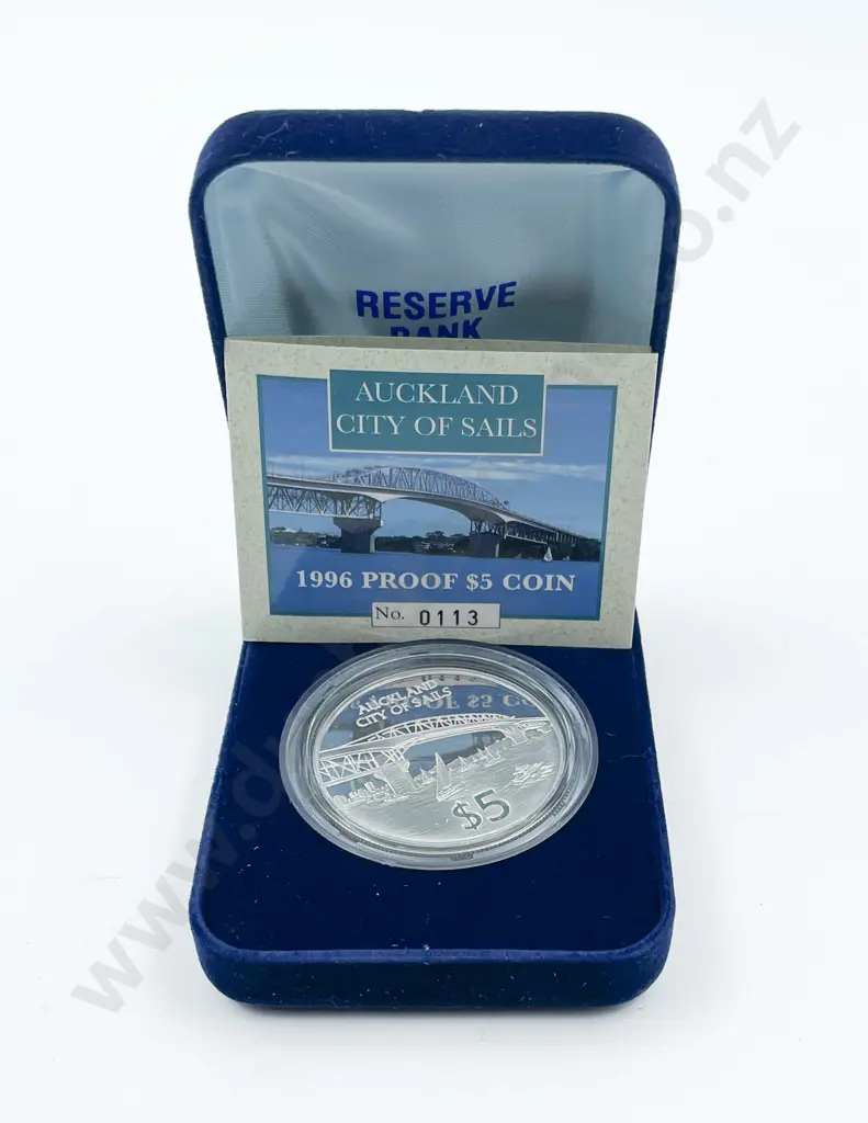 NZ 1997 Auckland City Silver Proof Five Dollar and Unc Image 1++