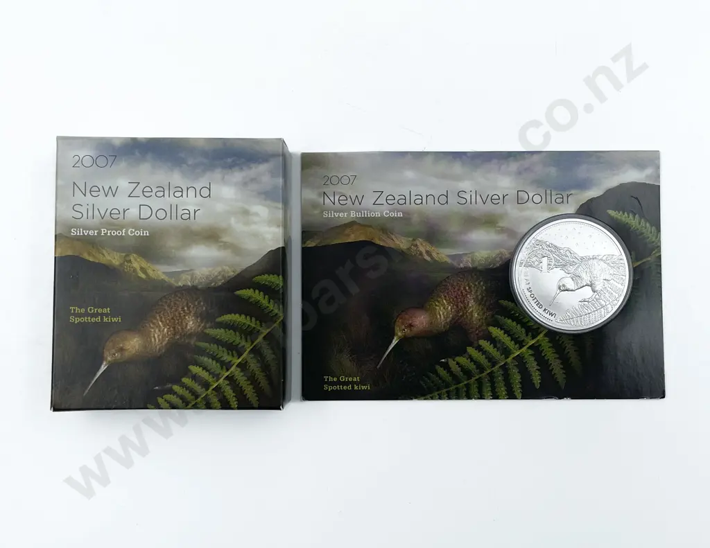 NZ 2007 The Great Spotted Kiwi Silver Proof Dollar x2 Image 1++