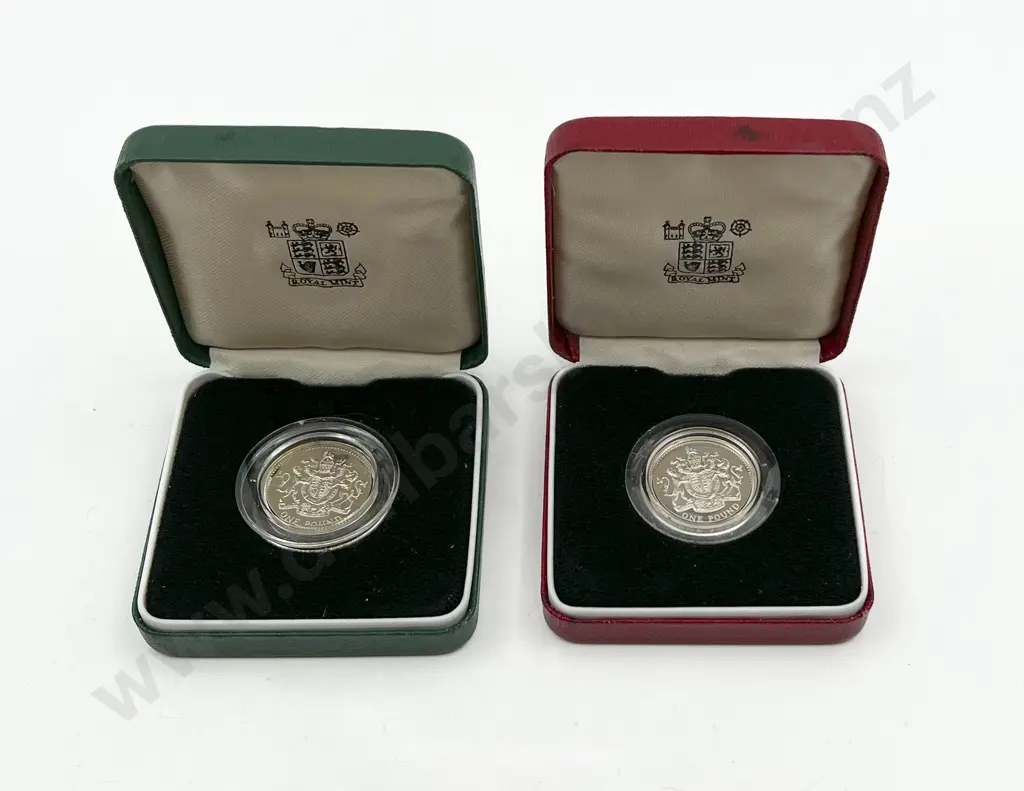 UK 1983 £1 Silver Proof Piedfort Coin and £1 Silver Coin Proof Royal Coat of Arms Image 1++