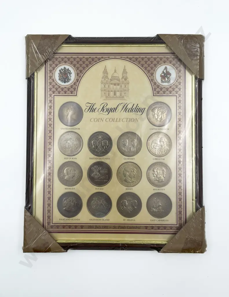 Framed 1981 Royal Wedding Commemorative 14 Coin Collection Commonwealth Coins Image 1++