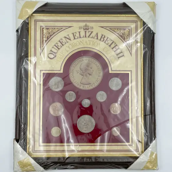 Framed 1953-1971 The Pre-Decimal Currency of Great Britain Coin and Bank Note Collection