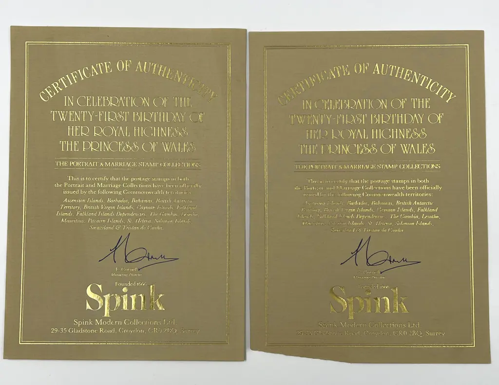 Two Framed Spink Collections Ltd The Portrait and Marriage Stamp Collections Image 1++