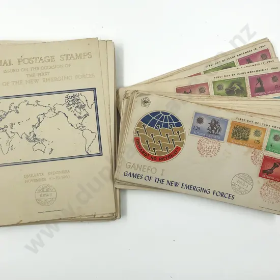 Qty Indonesia FDCs and Special Postage Games of the New Emerging Forces1963