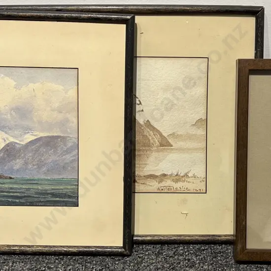 Two Watercolors by Walter Lesley Together With Two Mixed Media Works