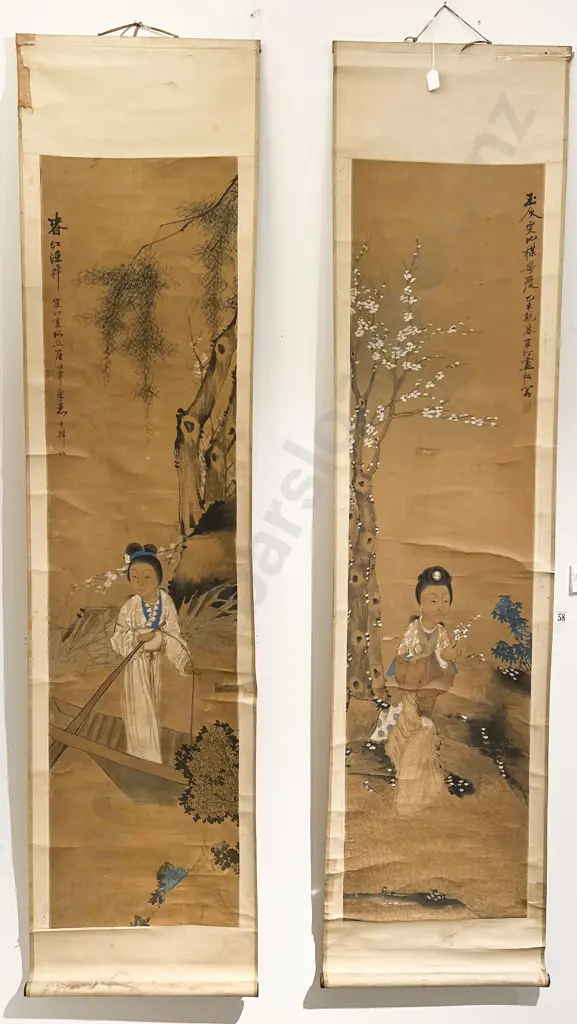 Four Japanese Scroll Works Depicting the Four Seasons Image 1++