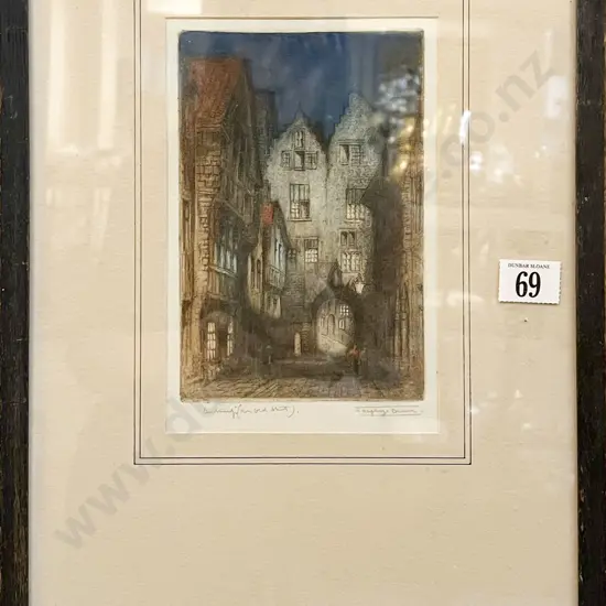 Vintage English Coloured Engraving of Canterbury Street Scene