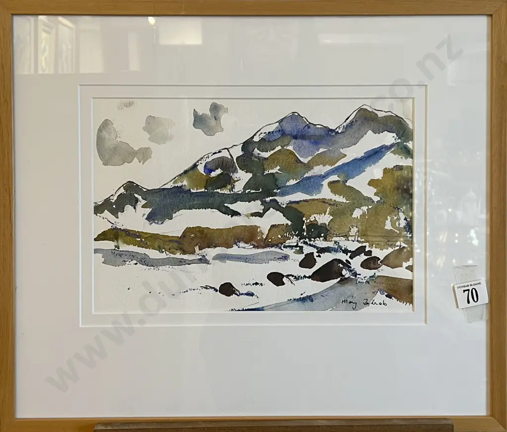 Mary Zohrab - Mt Ruapehu Watercolor Together With Abstract Work Signed A. S. Image 1++