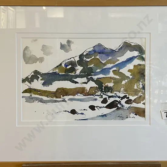 Mary Zohrab - Mt Ruapehu Watercolor Together With Abstract Work Signed A. S.
