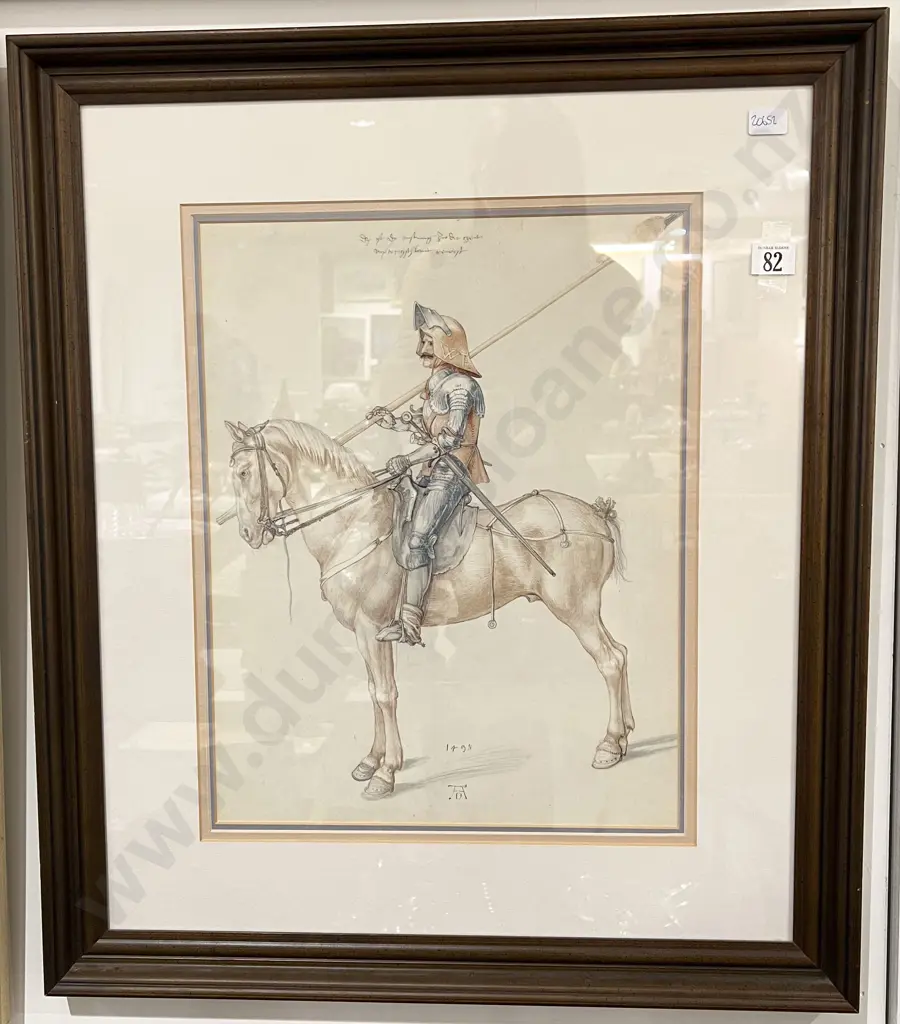 Albrecht Durer - Watercolor Etching Print of Soldier on Horse Image 1++