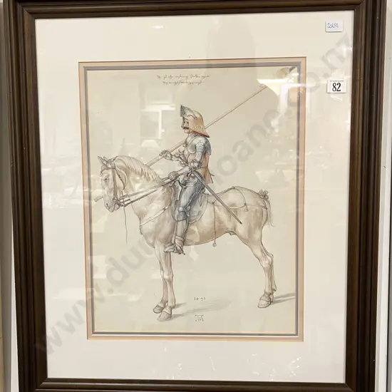 Albrecht Durer - Watercolor Etching Print of Soldier on Horse