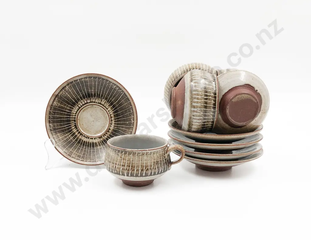Glazed Pottery Cups and Saucers Image 1++