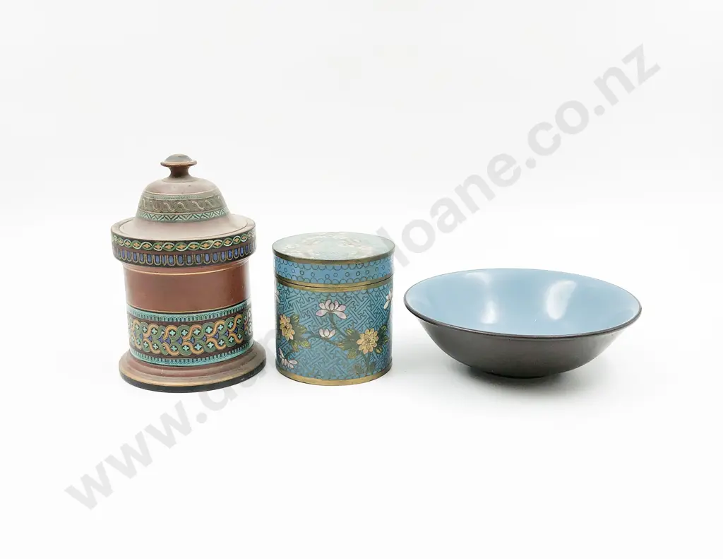 Lidded Cloisonné Jar Together With Other Trinket Box and Thimbles Etc. Image 1++
