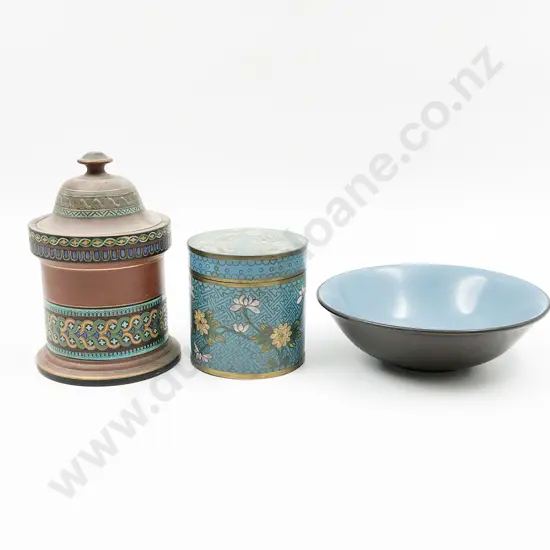 Lidded Cloisonné Jar Together With Other Trinket Box and Thimbles Etc.